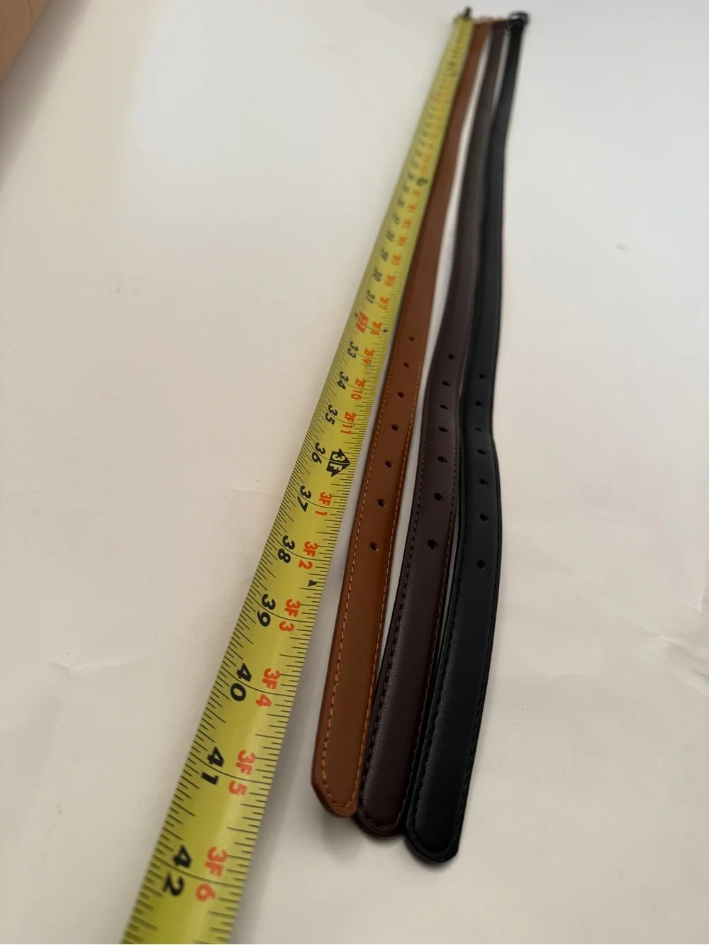 Three Classic Skinny Faux Leather Belts - Black, Brown, Tan